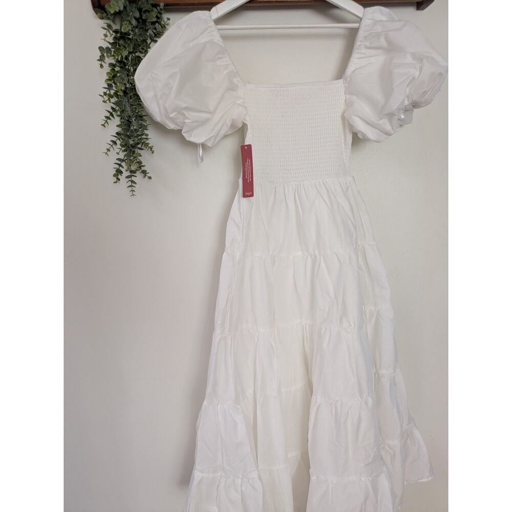 Petal & Pup White Smocked Midi Dress Puff Sleeve Tiered A-Line Sun Dress NWT - Picture 2 of 9